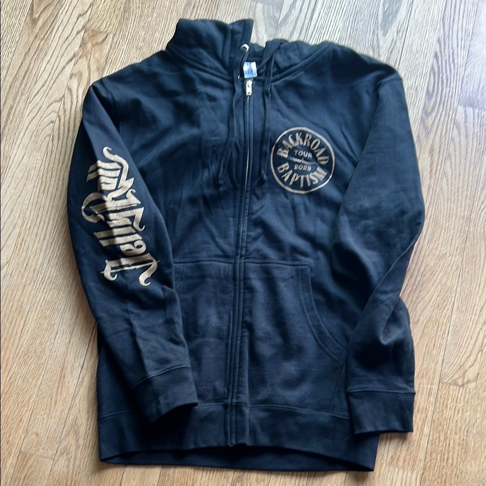 Black Full-Zip Kids Hoodie with Gold Graphic